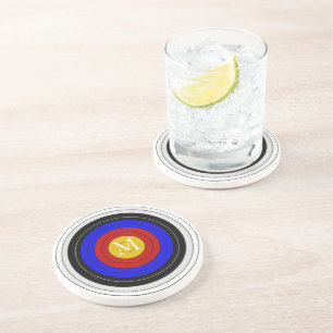 Dessous De Verre En Grès Cible décorée d'un monogramme de tir à l'arc