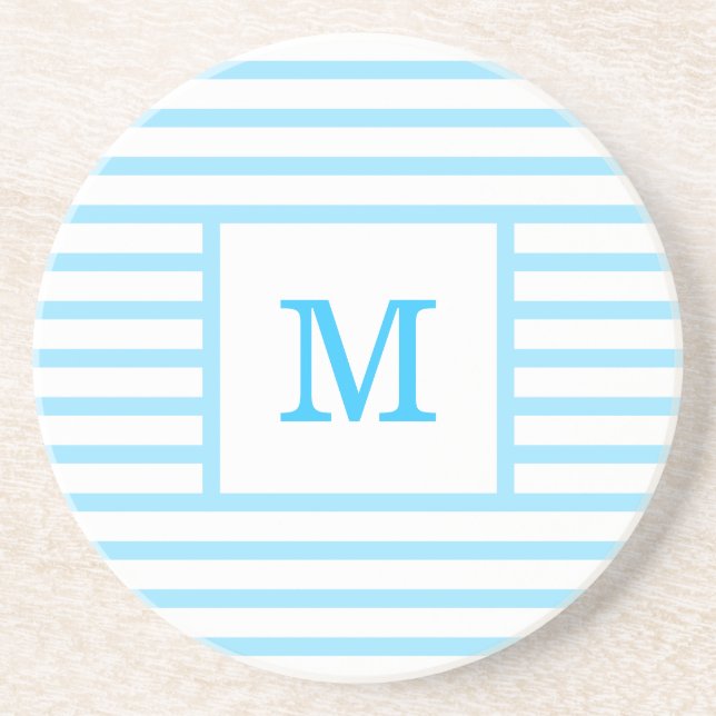 Dessous De Verre En Grès Ciel Bleu et Blancs Monogramme personnalisé (Devant)