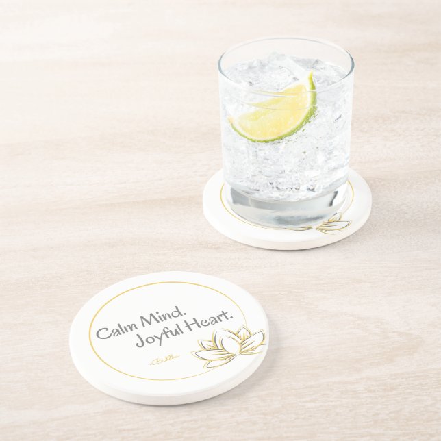 Dessous De Verre En Grès Citation de Bouddha Coeur joyeux et calme (Côté)