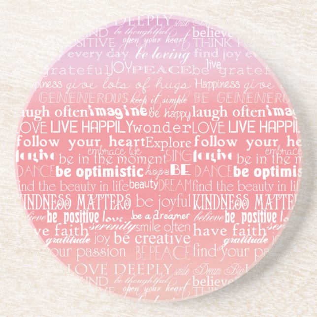 Dessous De Verre En Grès Citations Inspirantes Peach Pink Ombre (Devant)