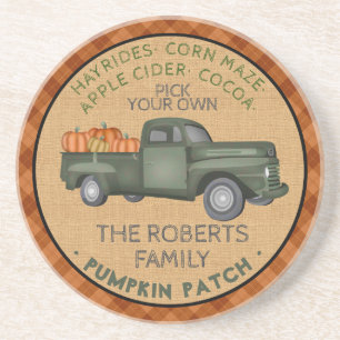 Dessous De Verre En Grès Citrouille Patch Farm Rustic Automne Plaid Camion 