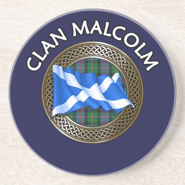 Dessous De Verre En Grès Clan Malcolm Tartan Knot & Drapeau (Devant)