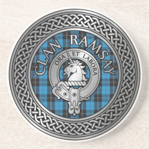 Dessous De Verre En Grès Clan Ramsay Crest & Hunting Tartan Knot