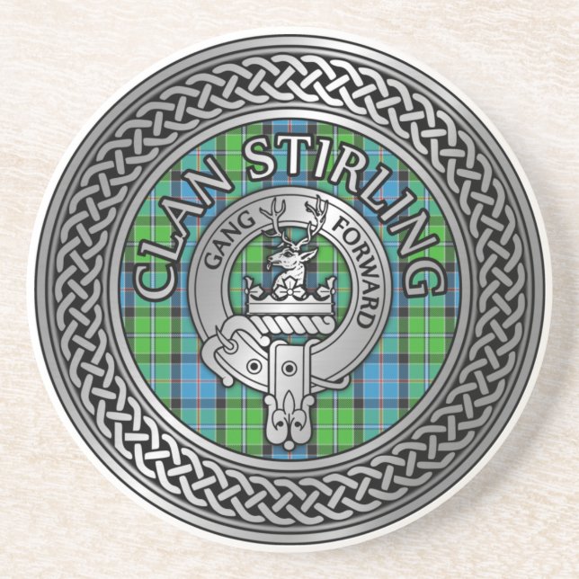 Dessous De Verre En Grès Clan Stirling Crest & Tartan Knot (Devant)