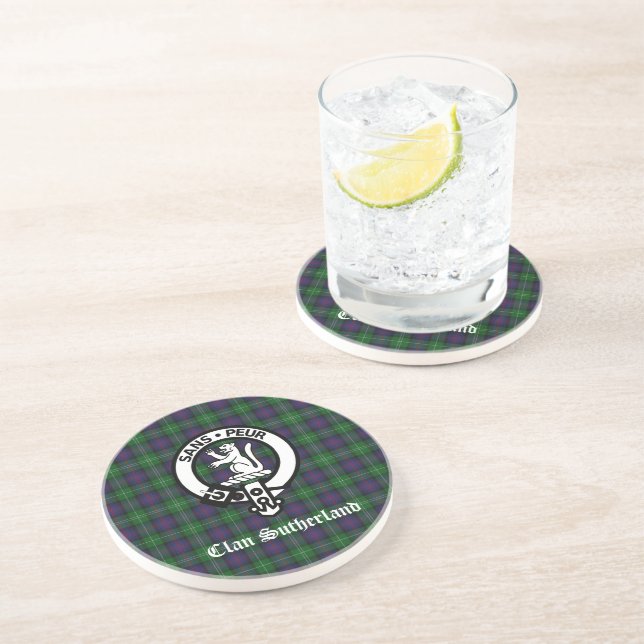 Dessous De Verre En Grès Clan Sutherland Crest & Tartan (Côté)