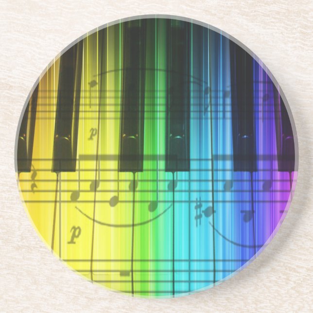 Dessous De Verre En Grès Clavier de piano coloré d'arc-en-ciel (Devant)