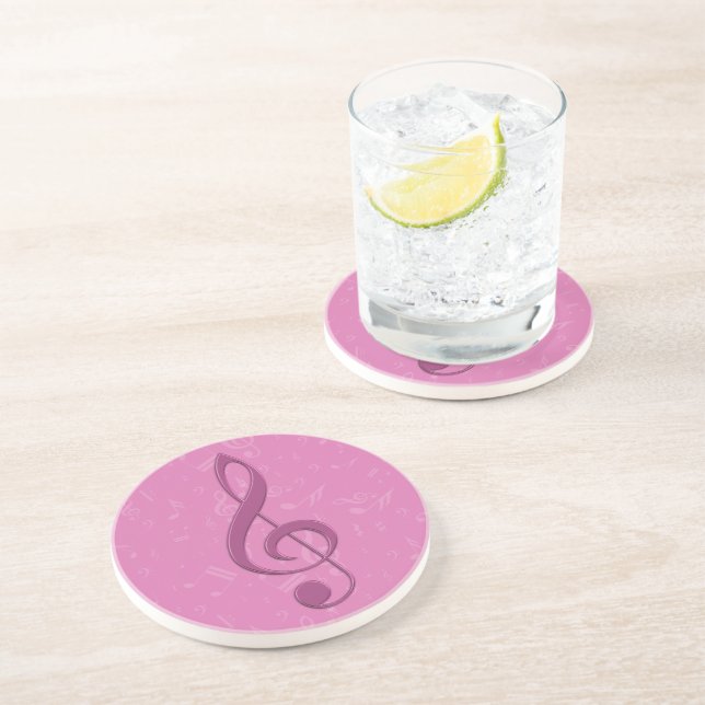 Dessous De Verre En Grès Clef rose et notes musicales (Côté)