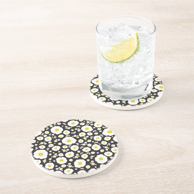 Dessous De Verre En Grès Coaster en grès Coquelicots blancs (Côté)