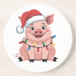 Dessous De Verre En Grès Cochon chapeau de Père Noël de Noël vacances Noël