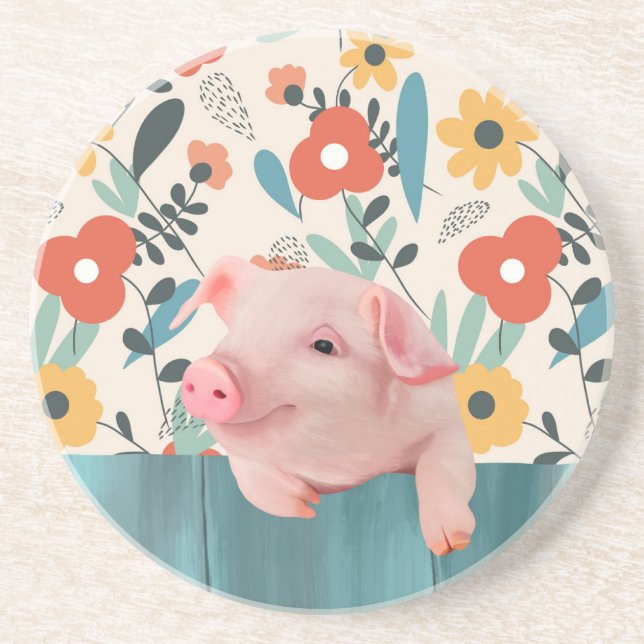 Dessous De Verre En Grès Cochon de bébé convivial | Bébé mignon animal (Devant)