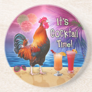 Dessous De Verre En Grès Cocktails Drôle de poulet au coq Tropical Beach Se