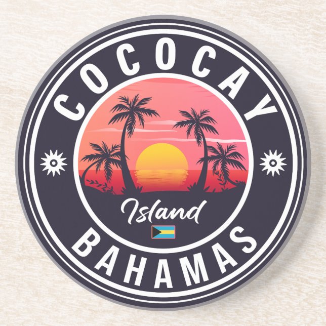 Dessous De Verre En Grès Coco Cay Bahamas Retro Sunset Souvenirs 60s (Devant)