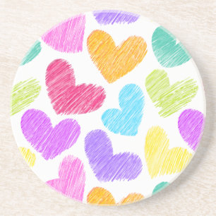 Dessous De Verre En Grès Coeur coloré mignon Pastel Valentine Love Motif