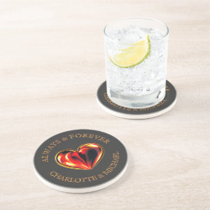 Dessous De Verre En Grès Cœur d'amour rouge toujours et pour toujours Nom d