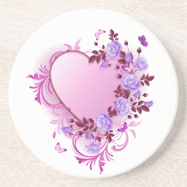 Dessous De Verre En Grès Coeur de lavande Rose en cascade (Devant)