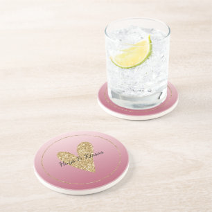 Dessous De Verre En Grès Coeur de Parties scintillant en or rose Ombre
