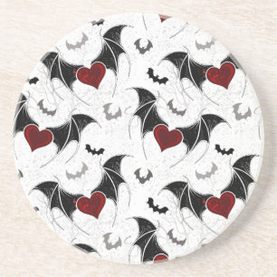 Dessous De Verre En Grès Coeur d'Halloween avec ailes de chauve-souris noir