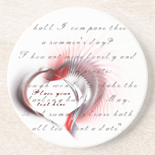 Dessous De Verre En Grès Coeur métallique avec sonnet de Shakespeare 18 (Devant)