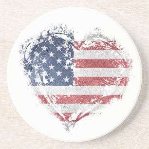 Dessous De Verre En Grès Coeur patriotique américain à Grunge