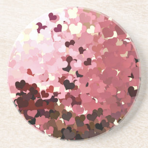 DESSOUS DE VERRE EN GRÈS COEUR ROSE