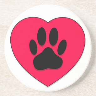 Dessous De Verre En Grès Coeur rouge avec Empreinte de patte de chien