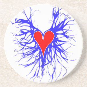 Dessous De Verre En Grès Coeur rouge sur arrière - plan bleu