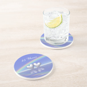 Dessous De Verre En Grès Coeurs d'argent du 25e anniversaire
