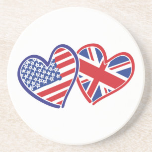 Dessous De Verre En Grès Coeurs du drapeau américain et britannique