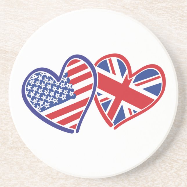 Dessous De Verre En Grès Coeurs du drapeau américain et britannique (Devant)