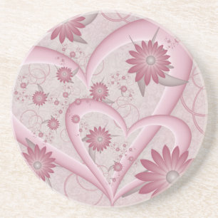 Dessous De Verre En Grès Cœurs et fleurs abstraits roses Amour Art fractal