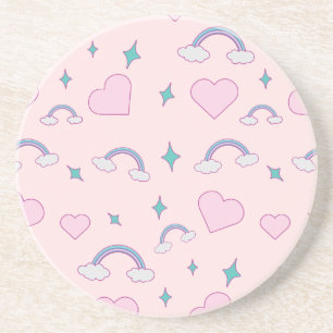 Dessous De Verre En Grès Cœurs pastel mignons et motif arc-en-ciel Rose K