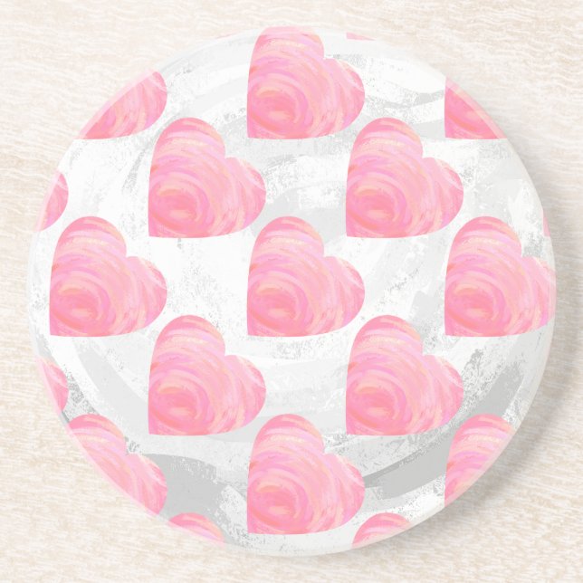 Dessous De Verre En Grès Coeurs roses (Devant)