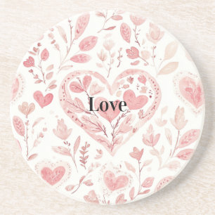 Dessous De Verre En Grès Cœurs roses Amour floral