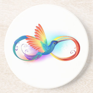 Dessous De Verre En Grès Colibri arc-en-ciel avec symbole Infinity