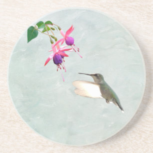 Dessous De Verre En Grès Colibri et Fuschia