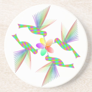 Dessous De Verre En Grès Colibris Arc-En-Ciel Embrasser Une Fleur
