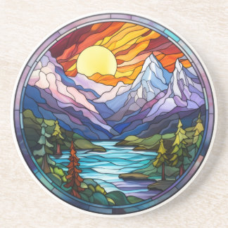 Dessous De Verre En Grès Colorful Mountain Landscape Coaster