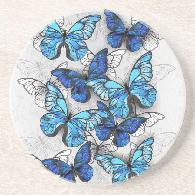Dessous De Verre En Grès Composition des White and Blue Butterflies (Devant)