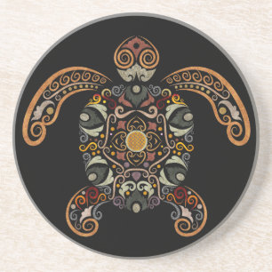 Dessous De Verre En Grès Conception colorée de tortues vintages