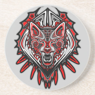 Dessous De Verre En Grès Conception de totem tribal Haida Loup