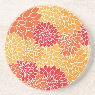 Dessous De Verre En Grès Conception florale orientale vintage rouge et oran