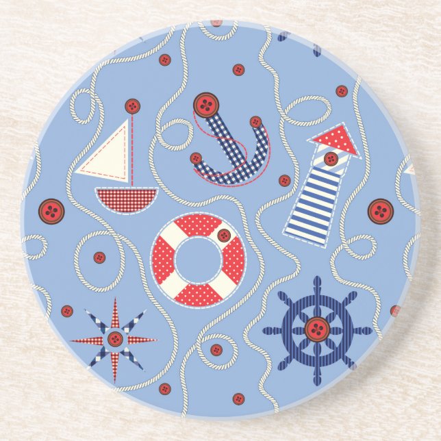 Dessous De Verre En Grès Conception nautique de patchwork (Devant)