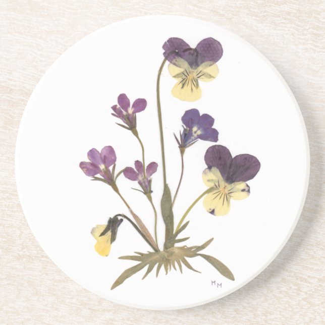 Dessous De Verre En Grès Conception pressée de fleur (Devant)