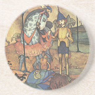 Dessous De Verre En Grès Conte de fées vintage, un brave chevalier et drago