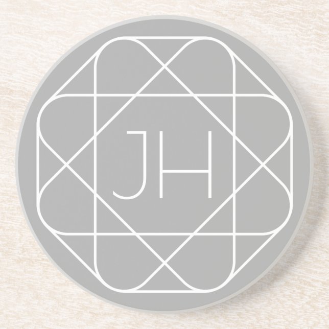 Dessous De Verre En Grès Cool monogram, style vibe | Grey & White (Devant)