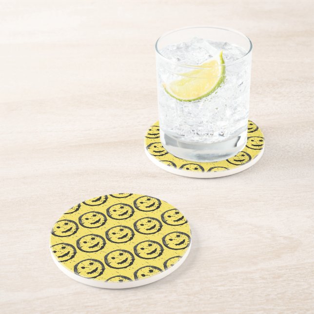Dessous De Verre En Grès Cool Sardé Joyeux visage souriant motif jaune (Côté)