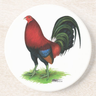 Dessous De Verre En Grès Coq de combat : Rouge foncé