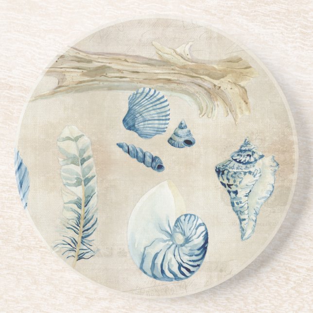 Dessous De Verre En Grès Coquilles d'aquarelle de carnet à dessins de plage (Devant)
