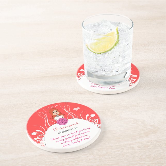 Dessous De Verre En Grès Corail rose Long Tête rouge Bridesmaid Gown Dessou (Côté)