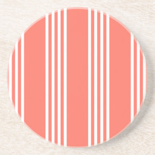 Dessous De Verre En Grès Corail vivant et blanc quatre bandes motif